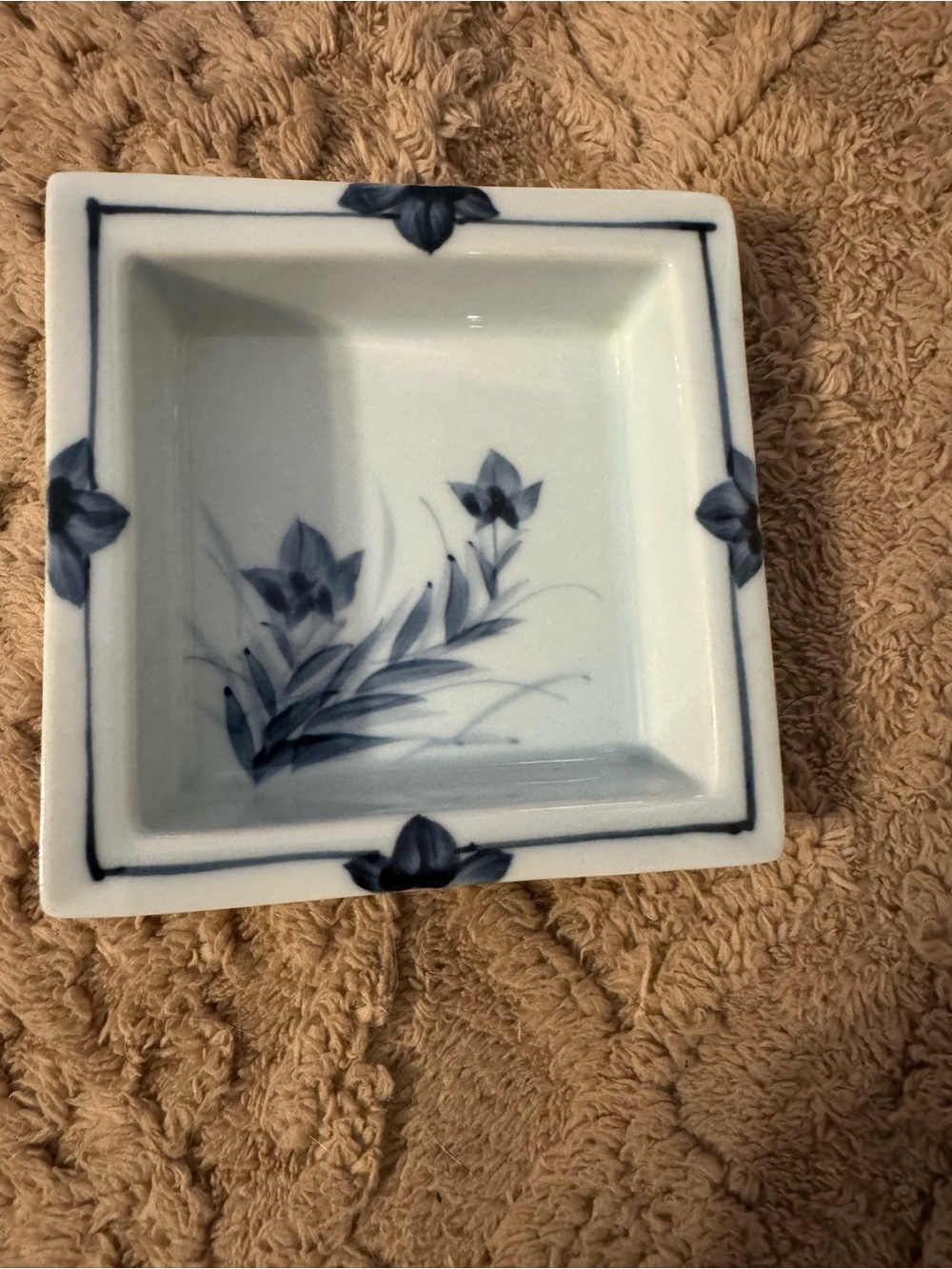 Vintage Blue and White Floral Square Ceramic Dish